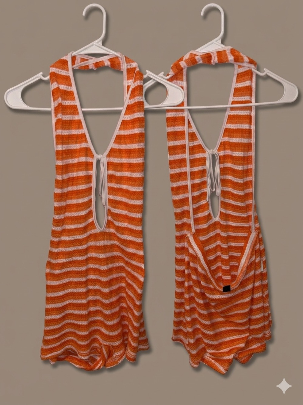 Striped Orange and White Sleeveless Halter Bodysuit